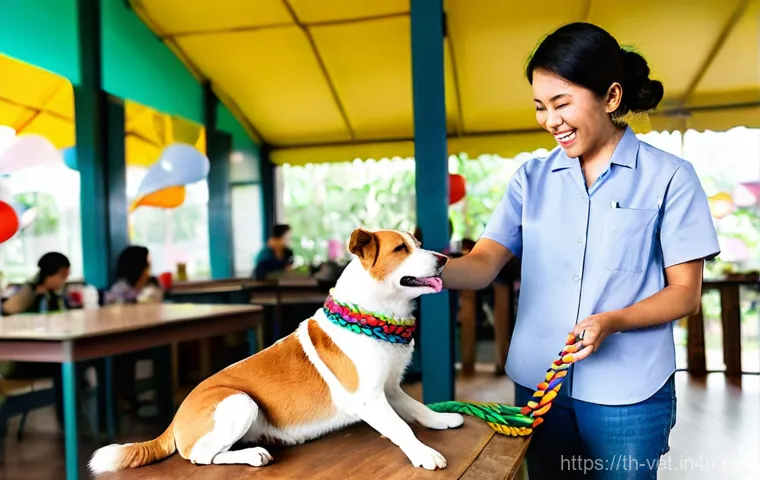 수의사 고객 응대 스킬 - **Prompt:** A brightly lit, clean, and welcoming veterinary clinic waiting area in a bustling Thai c... 수의사 고객 응대 스킬 - **Prompt:** A brightly lit, clean, and welcoming veterinary clinic waiting area in a bustling Thai c...