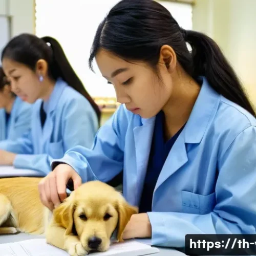 수의사 전공생을 위한 추천 도서 - **Veterinary Student Studying Anatomy:** "A brightly lit veterinary classroom at Chulalongkorn Unive...
