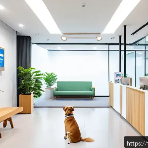 동물병원 창업 가이드 - A modern veterinary clinic reception area in Thailand, featuring warm wooden accents and clean white...