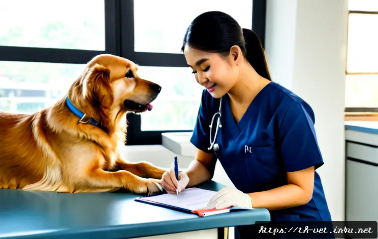 Home 17 수의학 학위 외 추가 자격증 - Photorealistic veterinary career advancement scene in a modern Thai animal clinic, a young Thai vete...